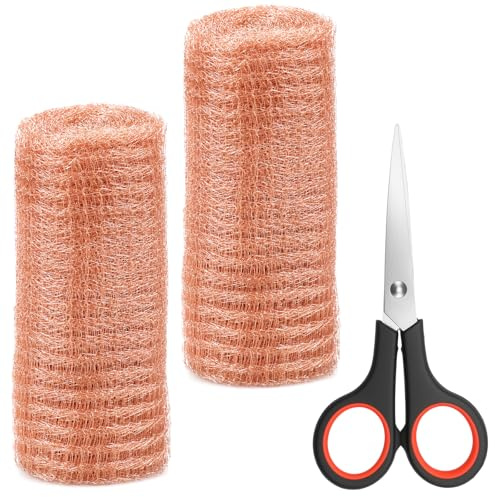 MABCIRY 2-teiliges Kupfergitter-Rollen-Set, 50 m, wiederverwendbar, sicheres Kupfergeflecht, Mäusekontrolle mit Schere, rostfreies Tierkontroll-Set, Wickeldraht für Vogelschnecken, Schlangen, Mäuse