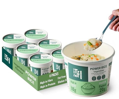 iTz noT Instant Power Protein Rice Pot– Vegetable Flavour with Vegetables (6×110g)- Plant Based- High Protein (20g), High Fibre (10g), Low Carb & Gluten Free, Fat Free, Instant Meal, Ready to Eat