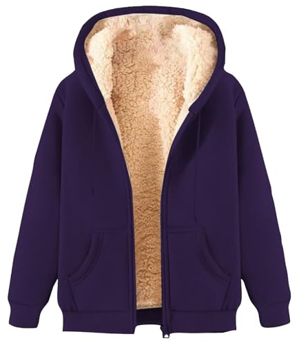Fleece Lined Hoodie Men Uk Zip Up Warm Sherpa Fleece Lined Fall Winter Hooded Sweat Jackets Casual Comfy Thick Fluzzy Coats with Pockets teddy fleeces hoodie Purple L