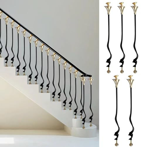 Mandrini per scale moderni neri e oro, 5 balaustre in alluminio per terrazze interne/esterne, portici, balconi e scale a chiocciola, eleganti ringhiere per scale