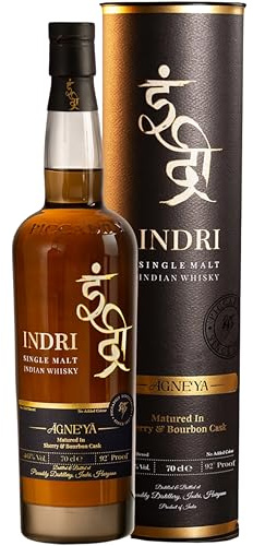 INDRI AGNEYA: Indian Single Malt Whisky, Light Peat, 70cl Gift Tube 46% ABV