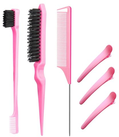 Hair Styling Comb Set, 3 Pcs Comb Kit with 3 Clips, Suitable for Hair Slicking, Teasing and Edge Brushing