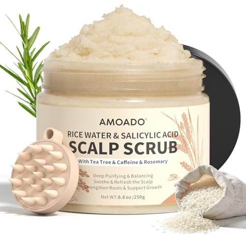 Exfoliante de Agua de Arroz Para el Cuero Cabelludo Con ácido Salicílico, árbol de Té y Romero, Champú Exfoliante Suave Para el Cuero Cabelludo, Contra La Caspa y La Grasa, 250 g