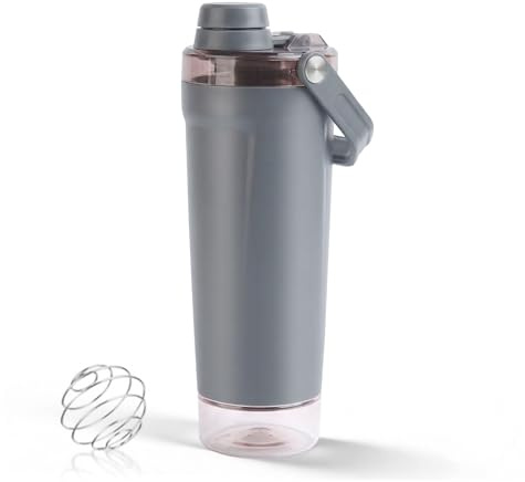 X SIM FITNESSX Protein Shaker Flasche mit Pulverfach SUS304 Edelstahl Shaker mit Tragegriff und Aufbewahrungsbehälter 500ML+200ML (Grau)
