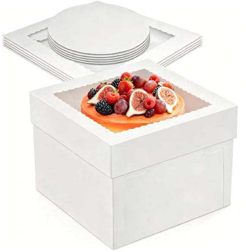 Otauoaea 5 Pièces Boite Gateau, Boite Transport Gateau avec Couvercles,Boîtes a Gâteaux Carton avec Transparent Fenêtre,Boite Layer Cake Boîtes de Transport Gâteaux pour Anniversaire(25,4x25,4x20,3cm)