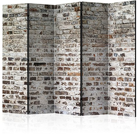 murando Raumteiler Ziegel-Optik Foto Paravent 225x172 cm beidseitig auf Vlies-Leinwand Bedruckt Trennwand Spanische Wand Sichtschutz Raumtrenner grau f-A-0411-z-c