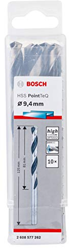 Bosch Accessories 2608577262 HSS PointTeQ (9,4 x 81 x 125 mm) - Set da 10 Pezzi di Punte Elicoidali per Trapano per Metallo, Acciaio, Fusione o Plastica, Grigio (Argento), Ø 9.4 mm