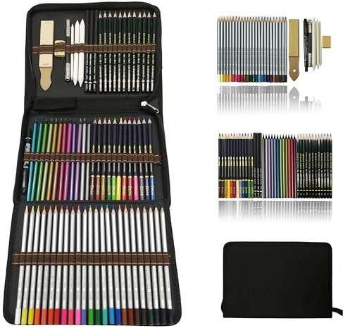 Profesional Lápices de colores Conjunto de Dibujo Artístico, y Bosquejo Material Set,Incluye metálicos,acuarelables,carbón, Pastel,Herramientas de dibujo y Caja