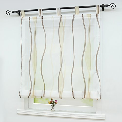 Joyswahl Raffrollo Voile Raffgardine mit Wellen Muster Emily Rollos Schlaufen Transparenter Vorhang BxH 80x140cm Sand 1er Pack