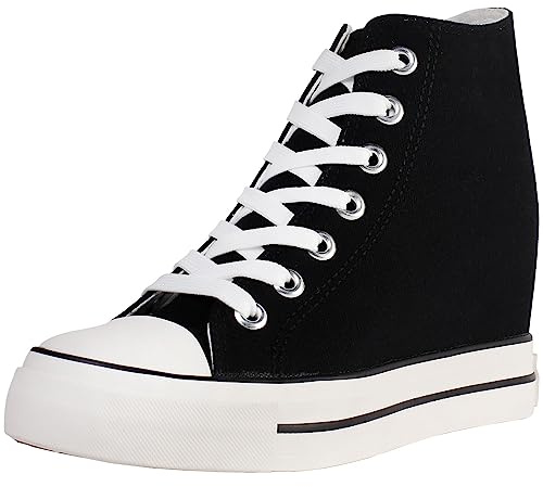 wealsex Mujer Zapatos De Lona Tacón Alto Invisible Zapatos Zapatillas De Deporte para Mujer (Negro,36)