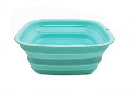 SAMMART 7.7L Collapsible Tub - Foldable Dish Tub - Portable Washing Basin - Space Saving Plastic Washtub (Lake Green)