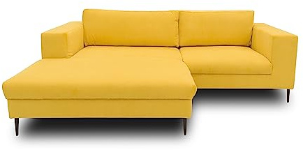 DOMO Collection Modica Ecksofa, moderne L-Form, kleine Ecke, Eckcouch, Sofa Eckgarnitur, Cord, gelb, 244x173x83 | Longchair links mit breitem Sitzbereich, moderne L-Form aus Cord mit schwarzem Metallfuß, 244 x 173 x 83 cm (BxTxH)