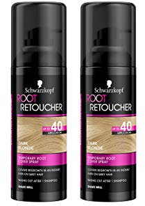 Schwarzkopf Root Retoucher, spray de tinte temporal instantáneo para el cabello rubio, caja dúo rubio oscuro