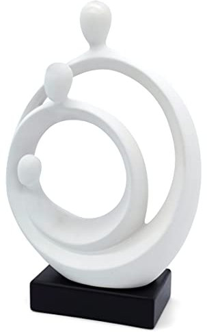 Elegante escultura « Familia » - Moderna figura de cerámica de 34 cm - Decoración intemporal para el salón y para el nacimiento - Estatua decorativa en blanco y negro