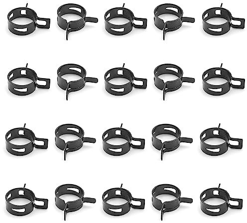 Juvielich 20Pcs Hose Clamps 1 ID Constant Tension Band Spring Band Type Hose Manganese Steel Clamp Clips Clamp for Fuel Line Silicone Hose Tube Black