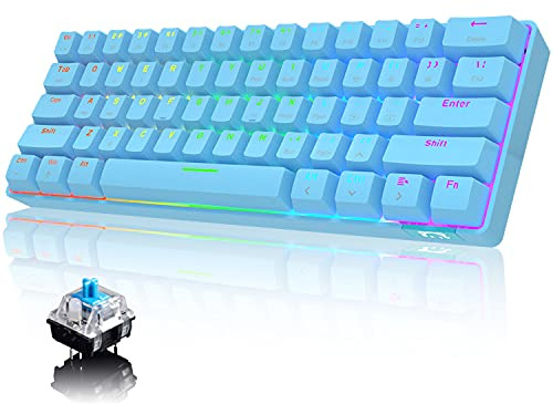 60% Mechanische Tastatur Kabelgebunden/kabellos Bluetooth 5.0 Dual-Mode-Tastatur 61-Tasten RGB Rainbow LED Hintergrundbeleuchtung USB Typ-C Gaming-Tastatur Anti-Ghosting-Tasten (Blau/Blau-Schalter)