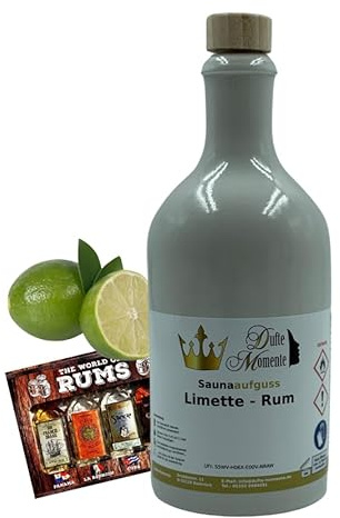 Dufte Momente | Sauna Aufguss Konzentrat Limette-Rum 500ml | weiße Steinzeugflasche mit Korkmündung | mit naturreinen und natürlichen ätherischen Ölen | vegan und ohne Tierversuche