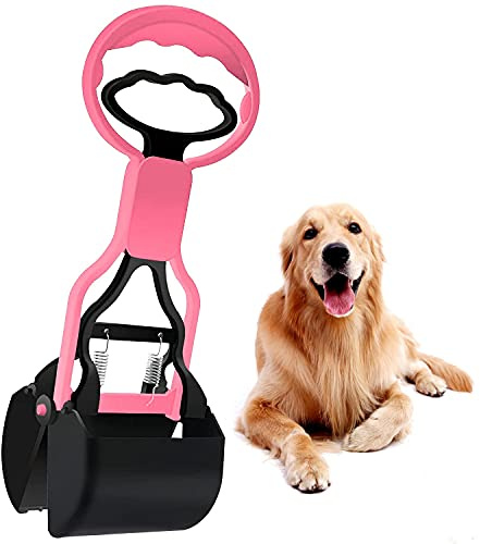 1 pelle à déjections canines incassable, grande pelle à déjections canines, robuste, outil de ramassage des déjections canines durable avec mâchoire pour faciliter l'herbe et le gravier (rose)
