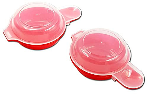 2pcs Microwave Hard Boiled Egg Cooker Poacher for Omelet Maker Red Clear Breakfast Pan Fits on Muffins Biscuits Bagels
