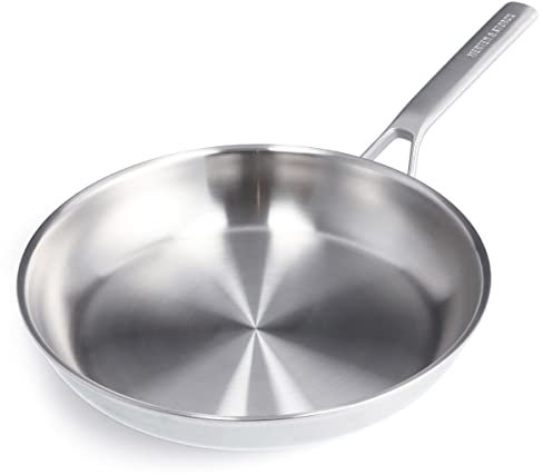 Merten & Storck Tri-Ply Stainless Steel Induction 30cm Frying Pan Skillet,Professional Cooking,Multi Clad,Heats Evenly,Drip-Free Pouring Edges,Browning,Induction,Durable,Oven Safe up to 200˚C,Silver