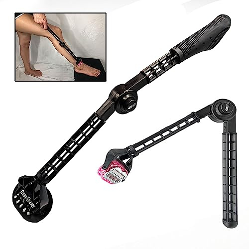 OmniShaver Extender Handle - Full Body Shaver for Men & Women with 20 Extension Holder - Adjustable & Foldable, Includes Detachable Lotion Applicator for Back, Legs, Arms, Articulating Head - Pink