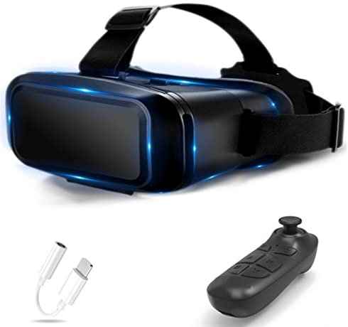 JYMYGS Gafas de Realidad Virtual, 3D VR Gafas con Controlador Bluetooth para Juegos Visión Panorámico VR Glasses para iPhone 13 Pro Max/13 Pro/13/12/11, para Samsung Galaxy S21, Huawei, Xiaomi