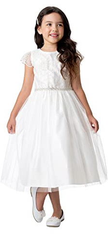 Off White Big Girls Cord Sequin LACE with Tulle Flower Girl First Communion Wedding Dress SK898 Size 14