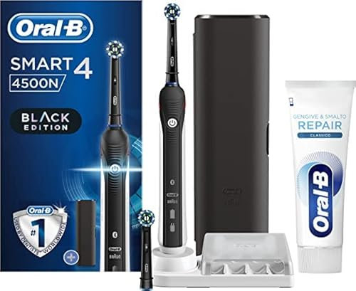 Oral-B Wiederaufladbare elektrische Zahnbürste SMART 4 4500 Schwarz + Zahnpasta Oral-B Zahnfleisch & Nagellack Classic Repair 1 Zahnbürste 1 Zahnpasta