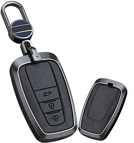 KUNIO Autoschlüssel Hülle Passt für Toyota Camry CH-R Prius RAV4 86 Corolla Yaris Land Cruiser Prado Leder Schlüsseletui Schlüssel Cover Schlüsselanhänger Auto Zubehör 3 Tasten B Schwarz