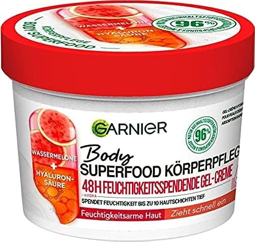 Garnier Body Superfood, feuchtigkeitsspendende Gel-Creme für den Körper, mit Wassermelone & Hyaluronsäure, Körpergel-Creme für normale Haut, vegane Formel, 380 ml