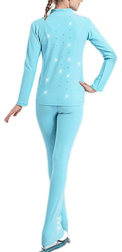 Youthful flying Eiskunstlauf Strumpfhose Trainings Jacken und Hosen Leggings Sets Skating Tights Warme Trainingskleidung für Damen Und Mädchen(Size:XS,Color:Blau)
