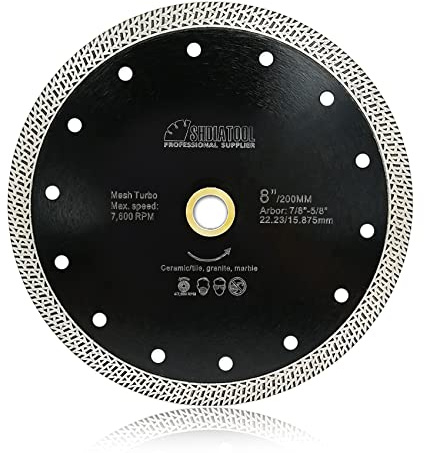 SHDIATOOL Disque à Tronçonner Diamant 200mm avec Maillé Turbo pour Porcelaine Tuile Céramique Granit Marbre （Dia 8 Pouces）