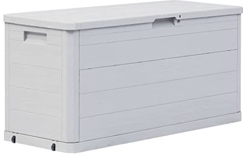 WIFESE 117x45x56 cm Garten Aufbewahrungsbox 280 L Gartentruhe Auflagenbox Kissenbox Box mit Deckel Outdoor Gartenboxen Abschließbare Box Gartenschrank Storage Boxes Hellgrau Kunststoff Holzoptik