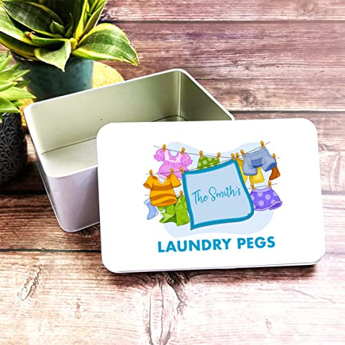 Fingerprint Designs Colourful Hanging Clothes Laundry Rectangle Personalised Peg Tin
