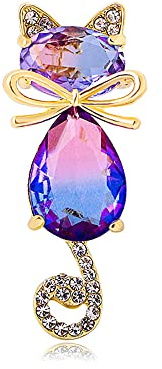 Broche Délicate En Forme De Chat En Strass Pour Femmes Et Filles - Plaqué Or - Cristal Autrichien - Avec Dégradé De Couleur - Broche Tendance Pour Anniversaire, Noël, Festival - Cadeau Pour Fille