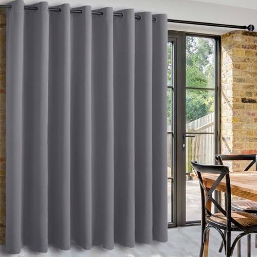 DWCN Grau Raumteiler Vorhang Blickdicht 243x457cm(HxB) Raumtrenner Thermovorhang Breite Vorhänge mit Ösen Verdunklungsvorhänge Wohnzimmer Gardinen mit ösen Blickdichte Gardinen Schlafzimmer, 1 Stück