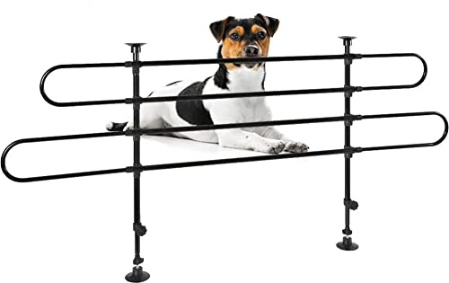BAKAJI Rejilla divisoria de coche para perros universal con barra telescópica, red de protección de equipaje para transporte de animales, hierro ajustable, barrera separadora (2 elementos)