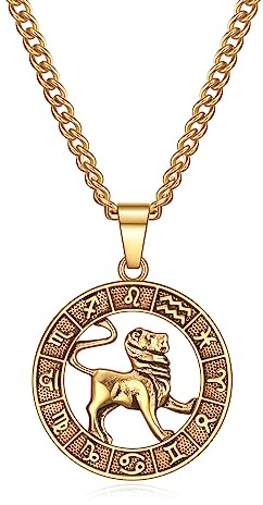 Rnivida Leo Zodiac Necklace Stainless Steel Astrology Pendant with 20 Chain,14k Gold Plated Constellation Jewelry for Women Men
