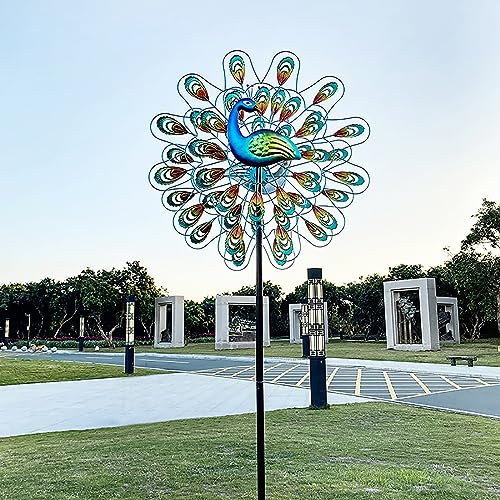 SJASD Kinetische Windmühle aus Metall,210 cm Pfauen Gartenspinner mit Klinge in Zwei Richtungen,Windspiele Windspiel Gartendeko für draußen,360° drehbar