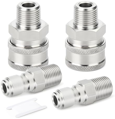 TAISHER 4PCS 304 Stainless Steel Pressure Washer Adapter Kit, Quick Connect Fittings，3/8 Male