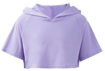 HULIJA Mädchen Kapuzensweatshirt Kurzarm Crop Top mit Kapuzen Hoodie Sportshirt Sweater Training Jogging Tanzen Hip Hop Lavendel 134-140