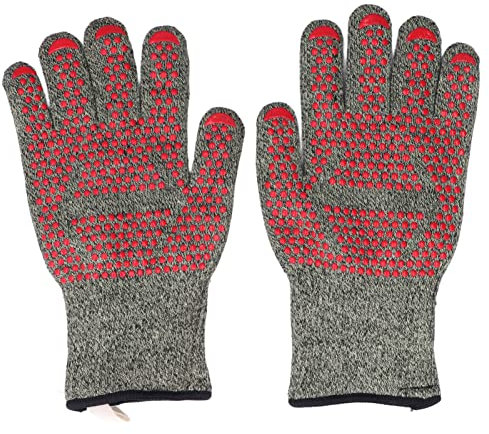 TANIQIACA BBQ-Grillhandschuhe, Hitzebeständige Handschuhe, Aramid-Silikon-Baumwolle, BBQ-Grill-Ofenhandschuhe, 500 ℃, Hohe Temperaturbeständigkeit, 30 cm
