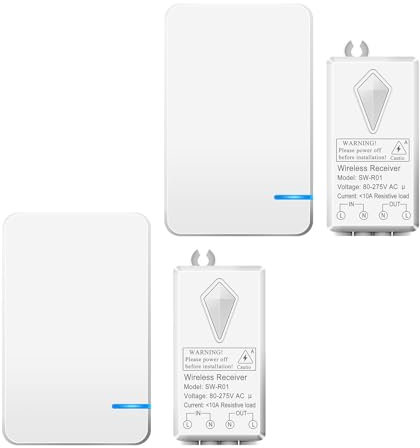 2Stück Mini Funklichtschalter und Empfänger-Set, Drahtloser Schalter Kit, Wandschalter-Panel-Fernbedienung für LED-Licht Home Hotel Drahtloser Schalter, IP66 Wasserdicht Innen 200ft Außen 1300ft