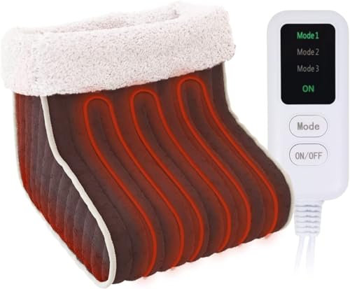 EcoSapiens Heizkissen Elektrisch - Infrarot-Heizung Fußwärmer mit 3 Temperaturstufen, Abschaltautomatik (60 min), Überhitzungsschutz, Waschbares Innenfutter, Braun, Für Jede Fußgröße