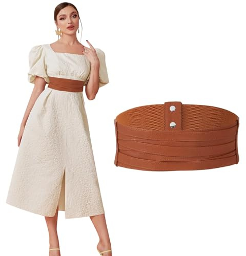 SUOSDEY Breiter Ledergürtel für Damen, Elastischer Geflochtener Gürtel für Kleider Modischer Stretch Taillengürtel