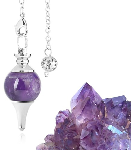 Pendule Divinatoire de Radiesthésie en Améthyst,Pendule Sephoroton en Pierre D’Améthyste Naturelle,Pendule en Pierre de Guérison,Pendule Chakra Divinatoire pour Reiki Guérison Méditation,Améthyst