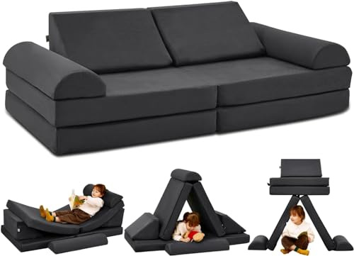 jela Kinder Spielsofa, Kindersofa aus Schaumstoff Bausteine Kindercouch Kindersofa Fancy Spielsofa einen aufregenden Indoor-Spielplatz für das Kinderzimmer (Dark Grey)