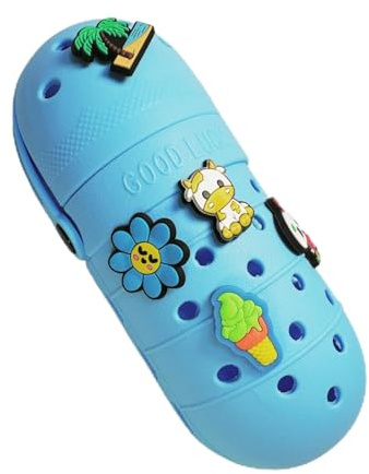 YGYMYGX Trousse à Crayons en Silicone en Forme de Sabot avec 20 Breloques, Porte-pinceaux de Maquillage Portable pour Voyage, Cadeau pour Femmes, Filles, garçons (Bleu)