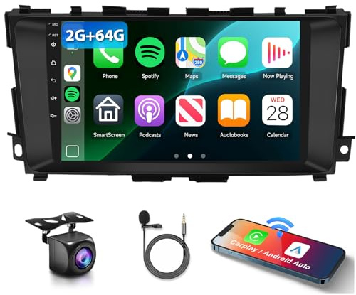 2G+64G Car Radio Stereo for Nissan Altima 2013-2018 with Wireless CarPlay Android Auto, 9 Inch Android 13 Touch Screen Head Unit, HiFi Audio GPS Navigation WiFi Bluetooth SWC HD Backup Camera