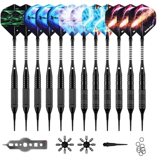 WIN.MAX dartpilar med plastspets för elektronisk dartskiva 12 stycken mjuka pilar set, 18 gram